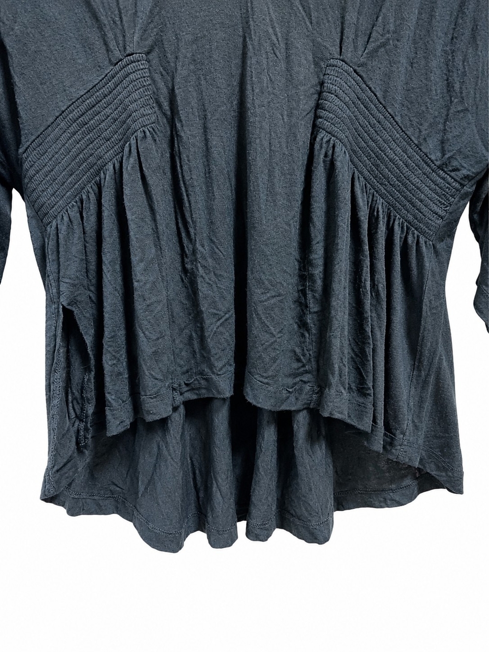 Free People Teal Blue Textured Boho Tunic Top XS Flowy V-Neck - Picture 5 of 6